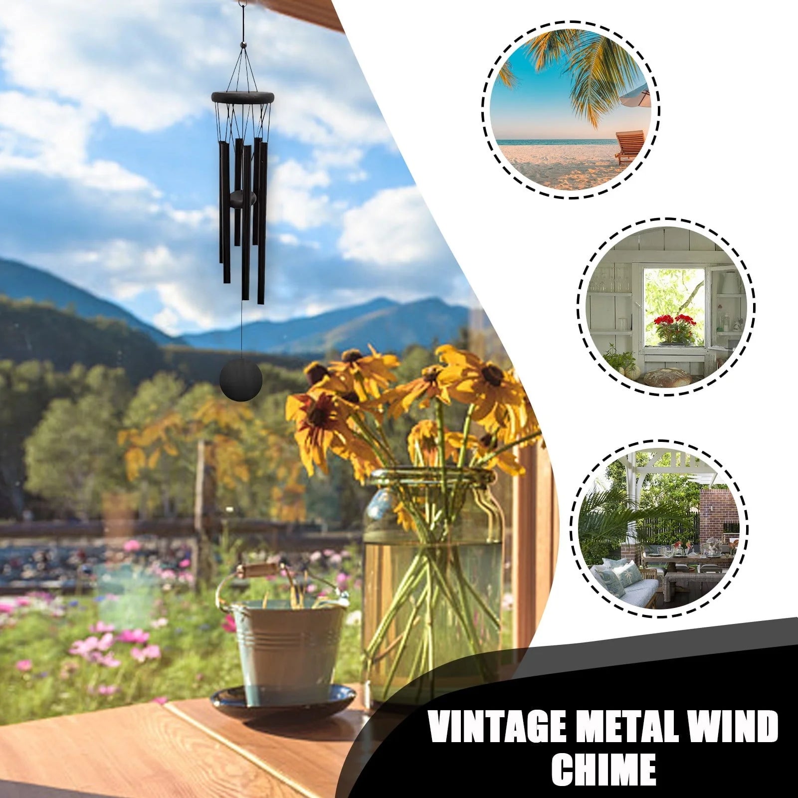 Wind Chimes Outdoor Deep Tone, Wind Chime Outdoor Sympathy Wind-Chime With 6 , Elegant Chime For Garden Patio Black Windchimes