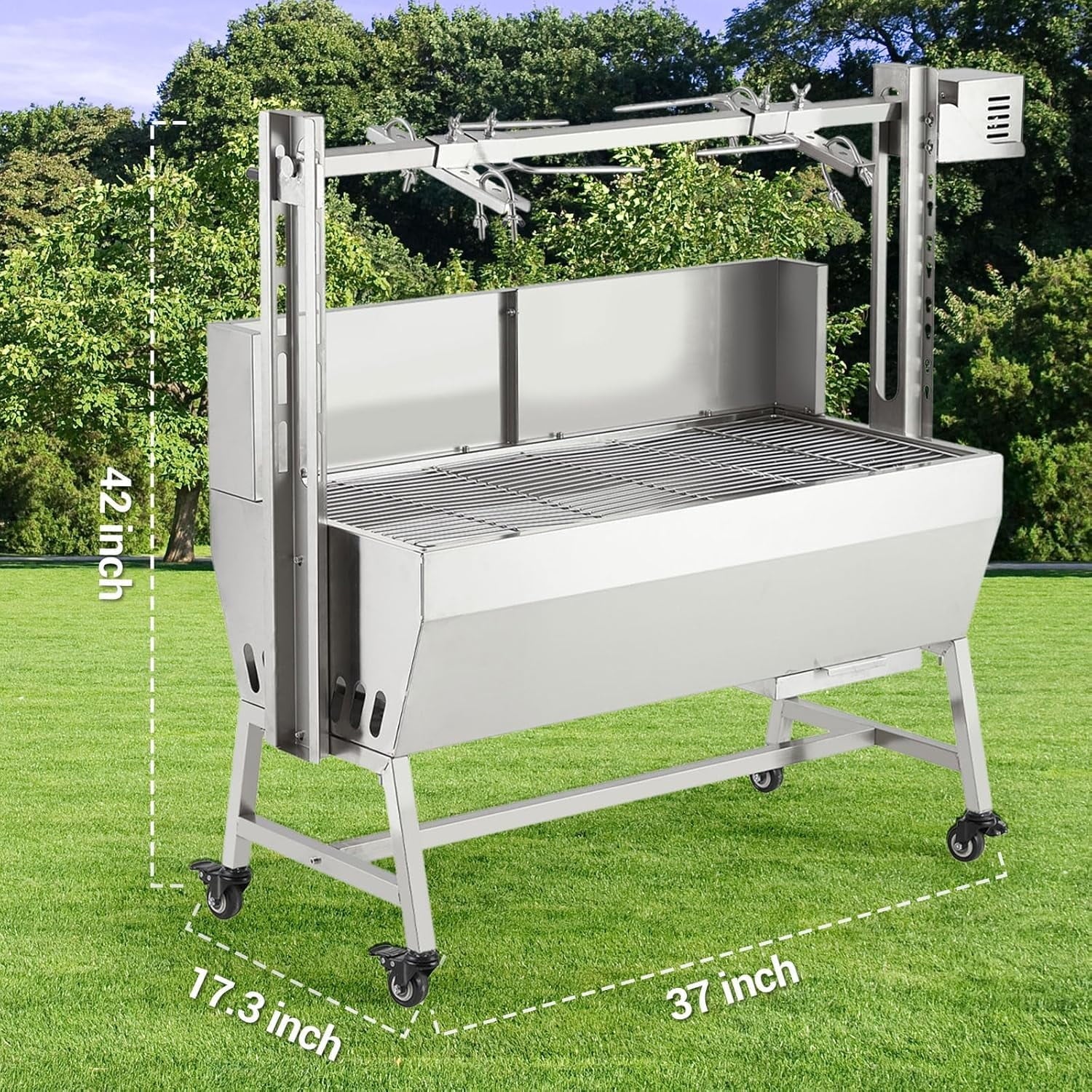 Huloretions 37"Grill Rotisserie Kit,Stainless Steel Electric Rotisserie 52W Rotatable Motor BBQ Rotisserie Kit,132LBS Capacity Pig Roaster Spit Rotisserie,Swivel BBQ Roasting Machine for Outdoor Patio