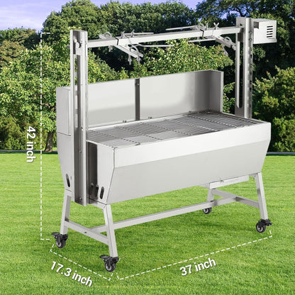 Huloretions 37"Grill Rotisserie Kit,Stainless Steel Electric Rotisserie 52W Rotatable Motor BBQ Rotisserie Kit,132LBS Capacity Pig Roaster Spit Rotisserie,Swivel BBQ Roasting Machine for Outdoor Patio