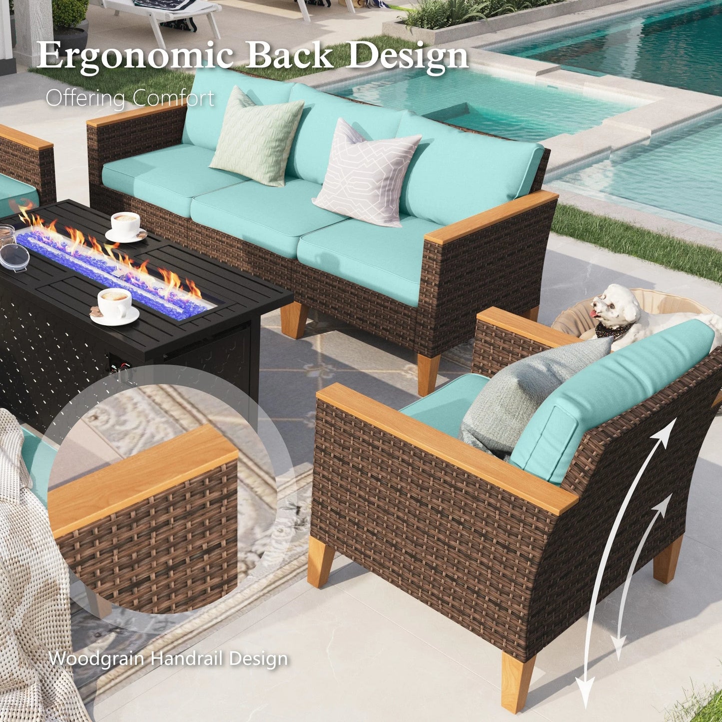 Sophia & William 7 Piece Outdoor Wicker Patio Conversation Sofa Set Outdoor Sectionals, Turquoise