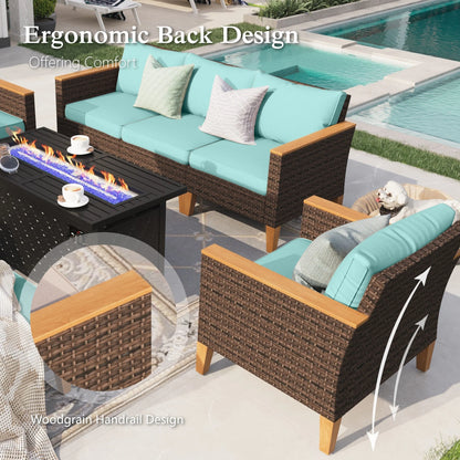 Sophia & William 7 Piece Outdoor Wicker Patio Conversation Sofa Set Outdoor Sectionals, Turquoise
