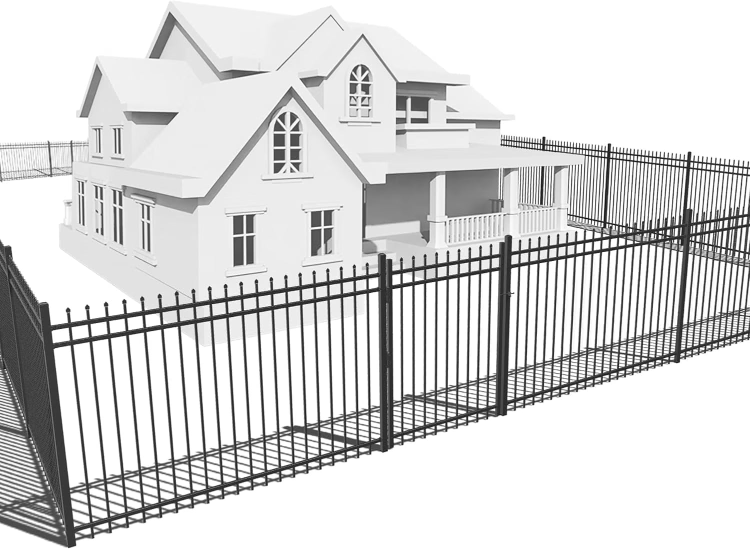 Fencer Wire Pack of 5 Heavy Duty Pinnacle Fence Barrier Panel, 5FT Height X 8FT Width Anti-Rust Metal Fencing Panel, 2 in. Diameter Steel Outdoor Decorative Garden Fence Panel for Yard, Pool, Patio