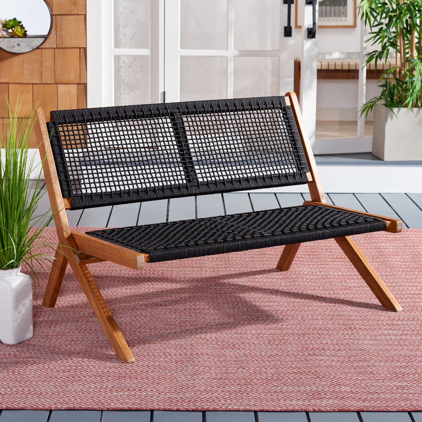 SAFAVIEH Kobina Outdoor Patio, Bench, Black