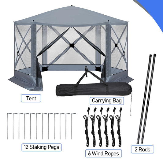 12FTx12FT Pop up Camping Canopy Tent with 6 Mesh Sidewalls, Portable Easy up Outdoor Screened House Shelter Fully Sealed for Patio, Lawn, Camping, Picnic, Includes Carry Bag (Gray)