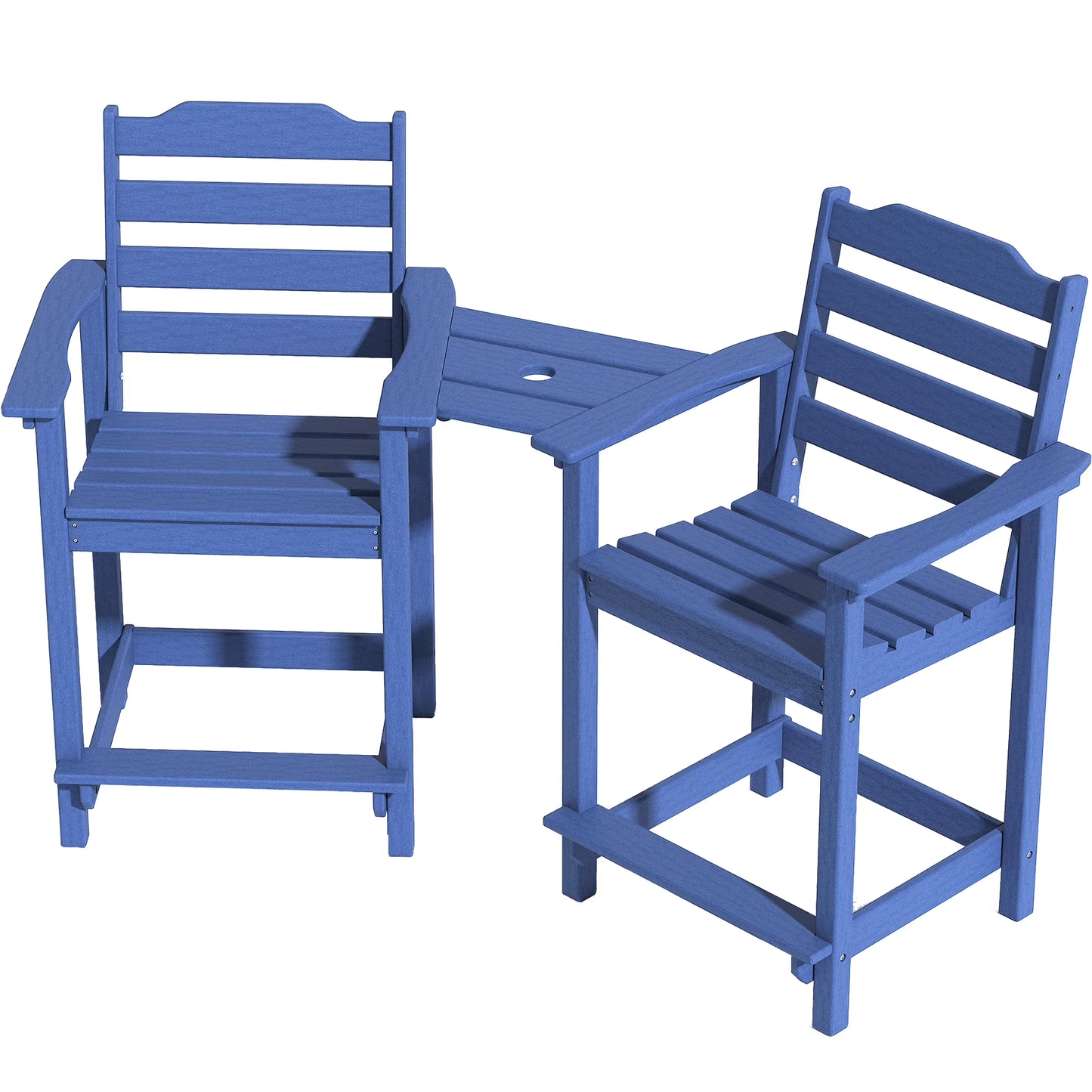 Decksplore Tall Adirondack Chairs Set of 6 with Detachable Connecting Tray, HDPE Bar Height Outdoor Chairs, Wood-Like Adirondack Bar Stools for Patio, Balcony, Porch, Black brown