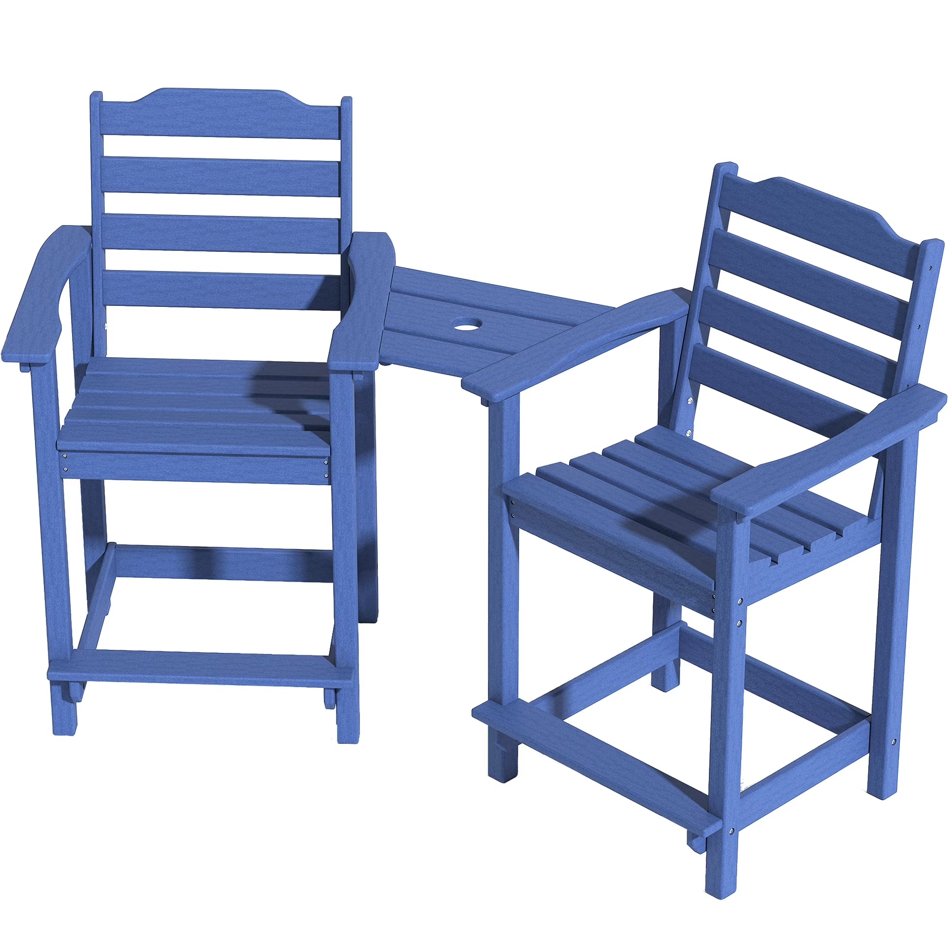Decksplore Tall Adirondack Chairs Set of 6 with Detachable Connecting Tray, HDPE Bar Height Outdoor Chairs, Wood-Like Adirondack Bar Stools for Patio, Balcony, Porch, Black brown