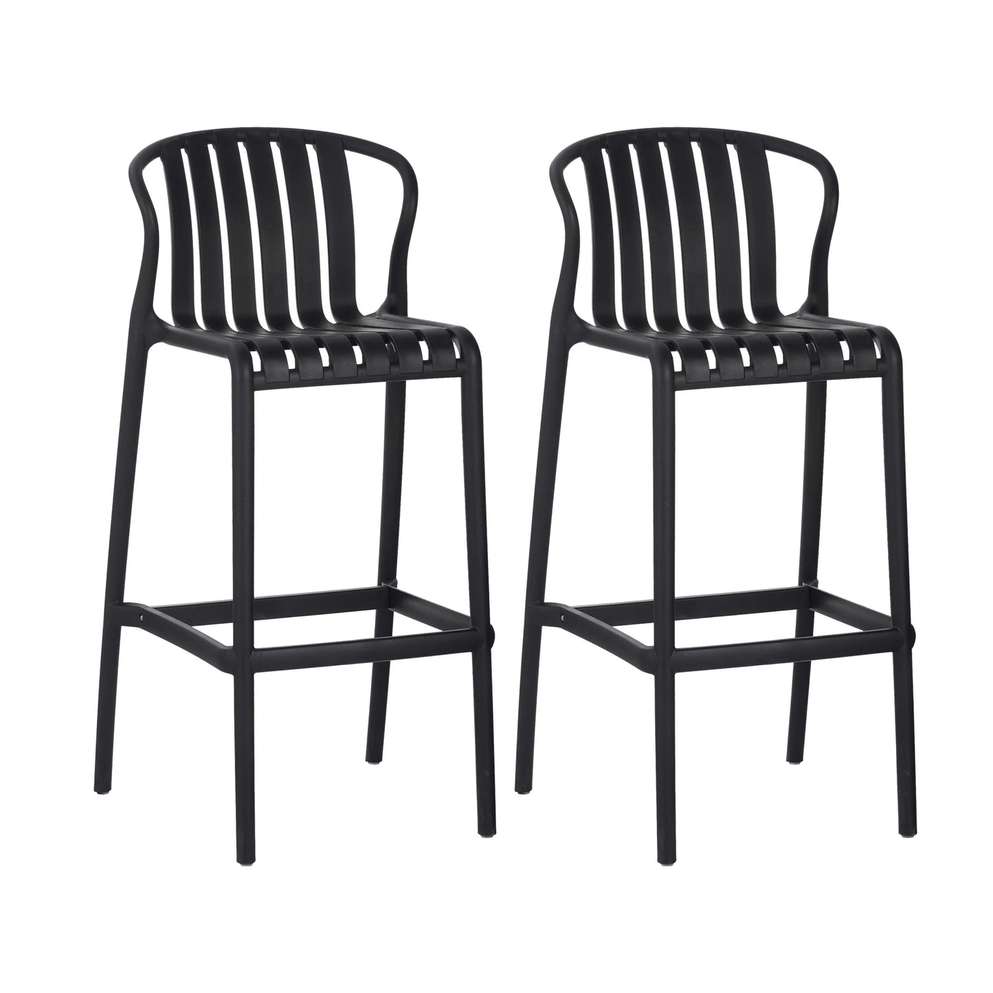 Orion 29.5" Modern Outdoor Patio Bar Stools, Perforated Slat Back, Black, Set of 2