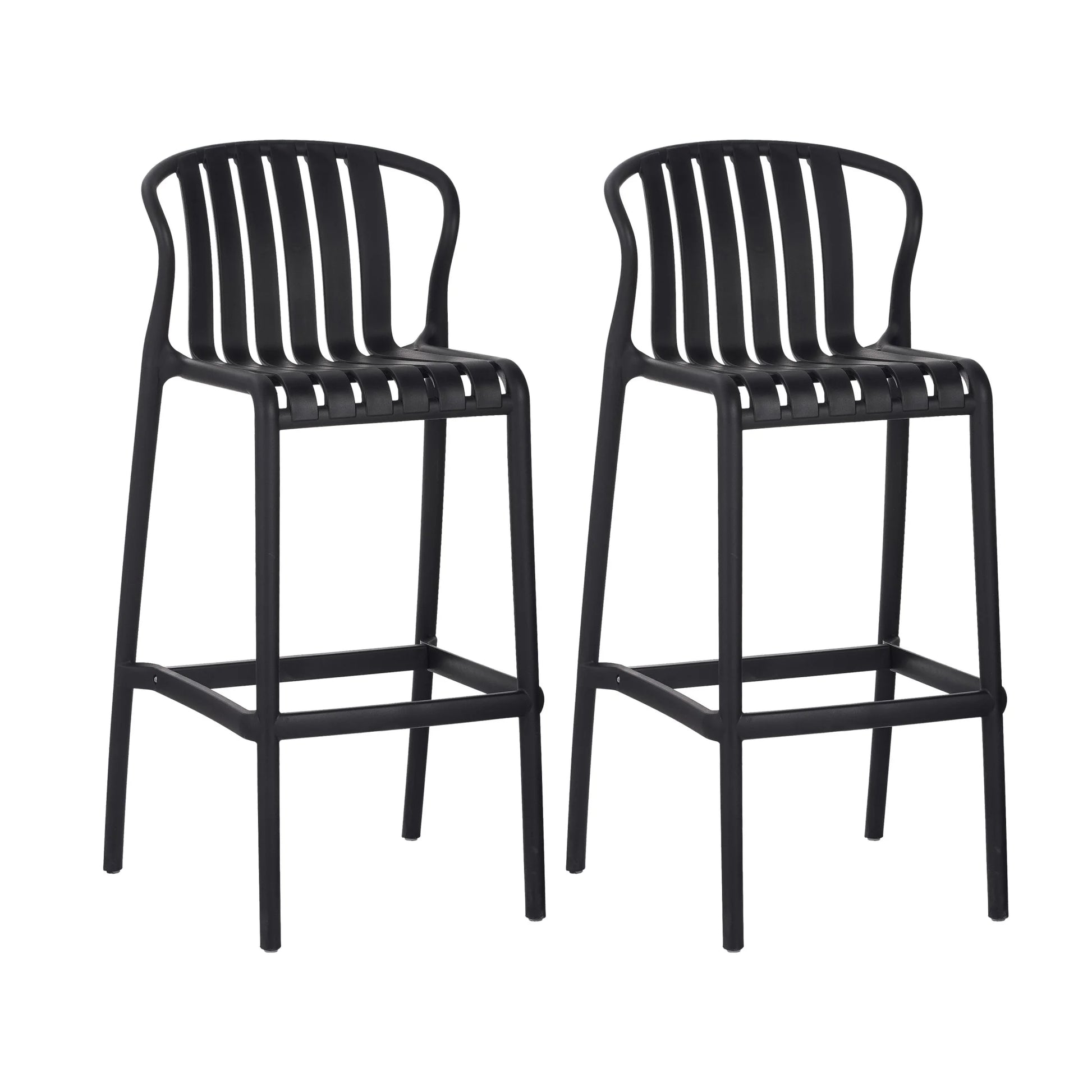 Orion 29.5" Modern Outdoor Patio Bar Stools, Perforated Slat Back, Black, Set of 2