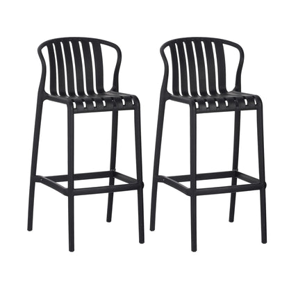 Orion 29.5" Modern Outdoor Patio Bar Stools, Perforated Slat Back, Black, Set of 2