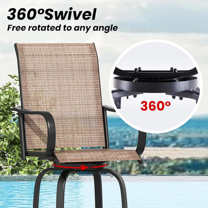 STARY Outdoor Bar Stools Set of 2, Swivel Patio Barstools with Textile Fabric,Ergonomic Comfort Bar Height Tall Outdoor Stools for Balcony,Dark Grey