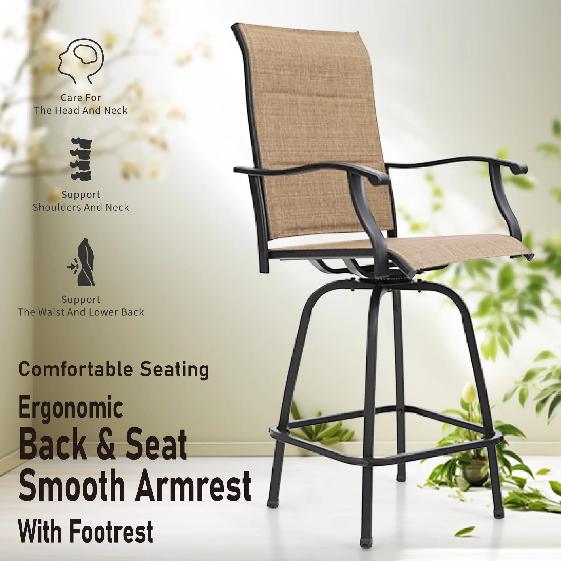 Summit Living 3-Piece Outdoor Patio Bar Stool Bistro Set, 1 Metal Bar Table and 2 Padded Bar Stool, Black & Brown