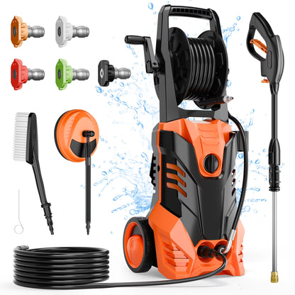 Furnibear 3800 PSI Electric Pressure Washer - Lightweight with Wheels, Easy to Assemble, Includes 5 Nozzles for Cars, Fences, Patios & Driveways