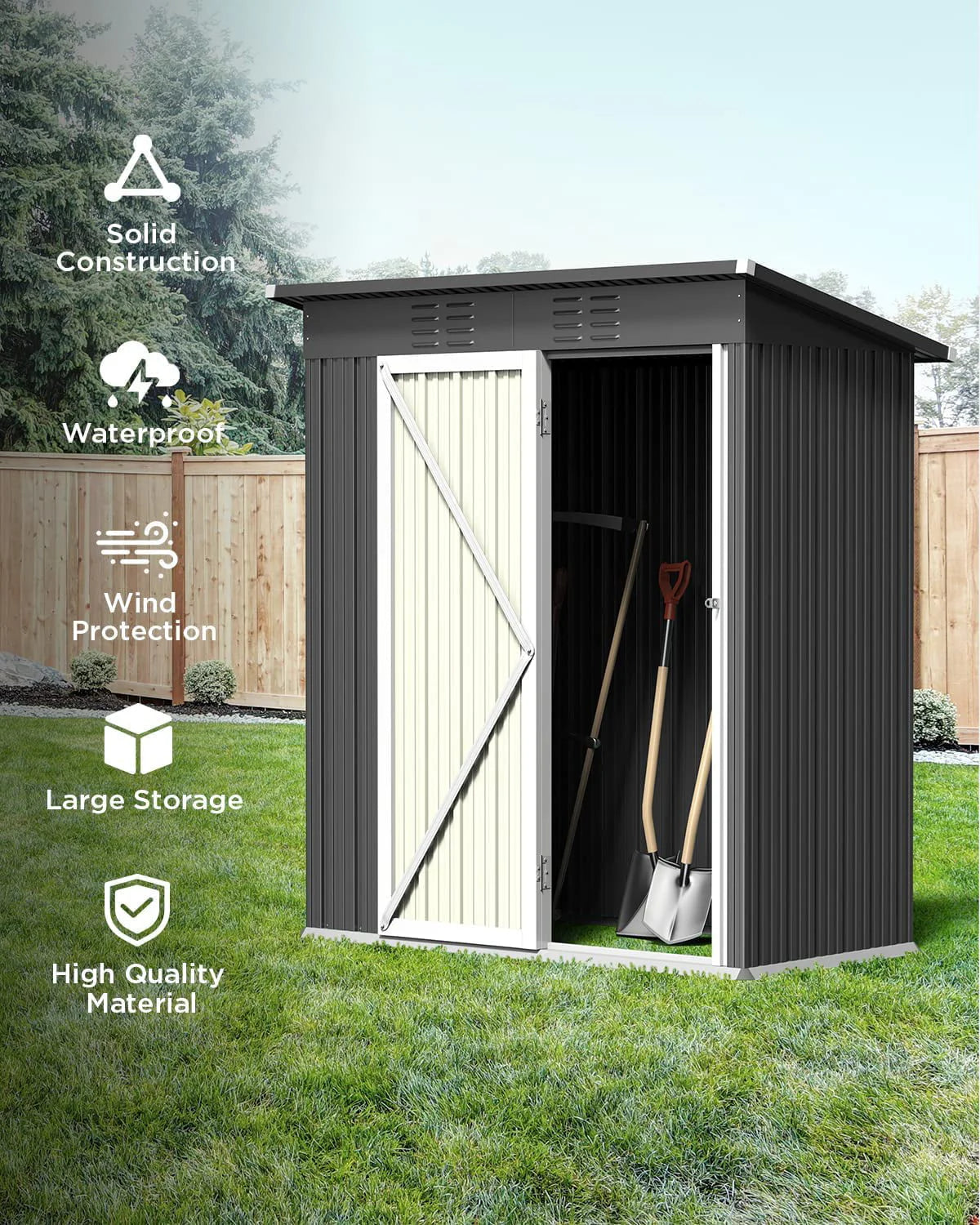 Aiho 5'x 3' Metal Outdoor Storage Shed for Patio Lawn Garden - Gray
