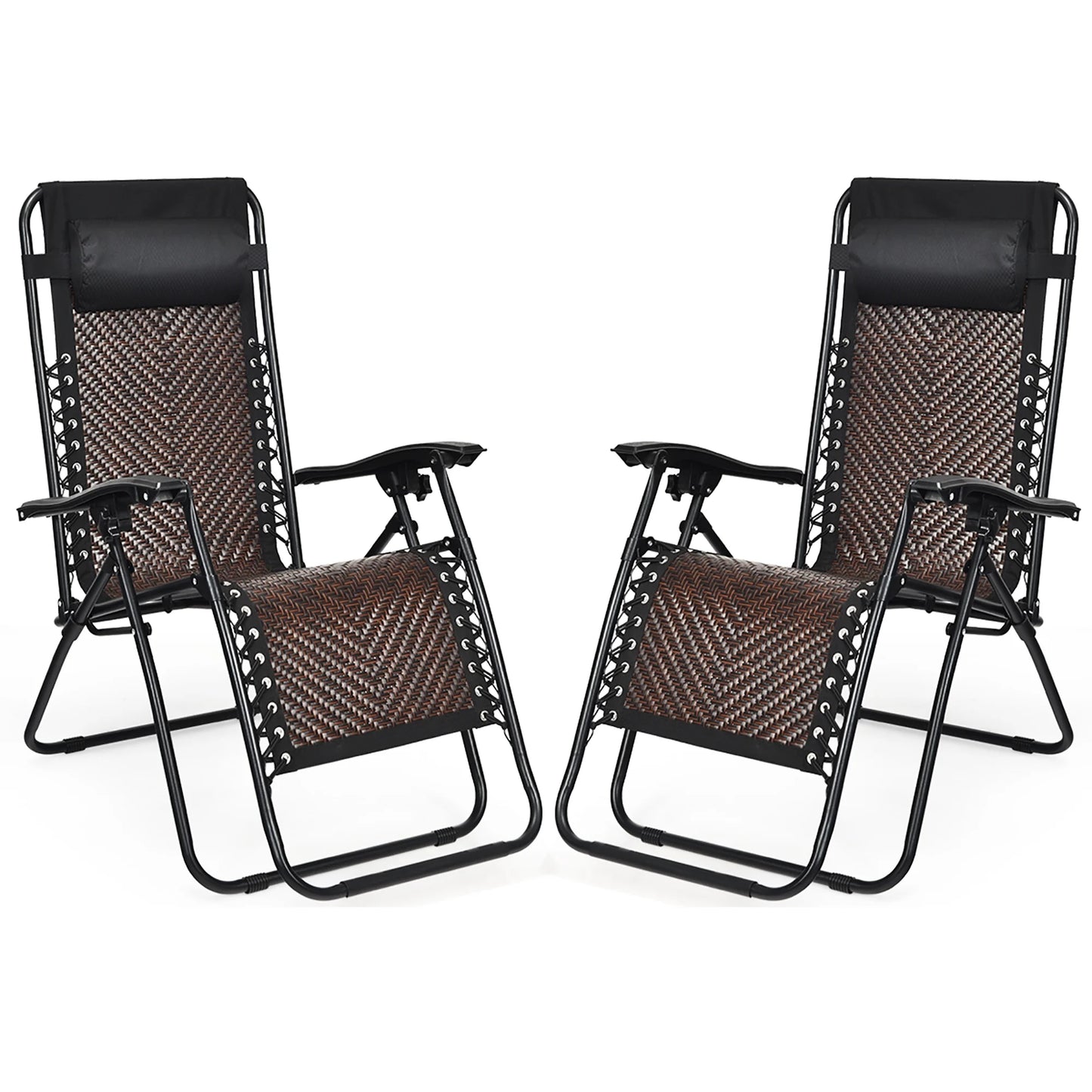 Costway 2PCS Patio Rattan Zero Gravity Lounge Chair Folding Recliner Headrest Brown