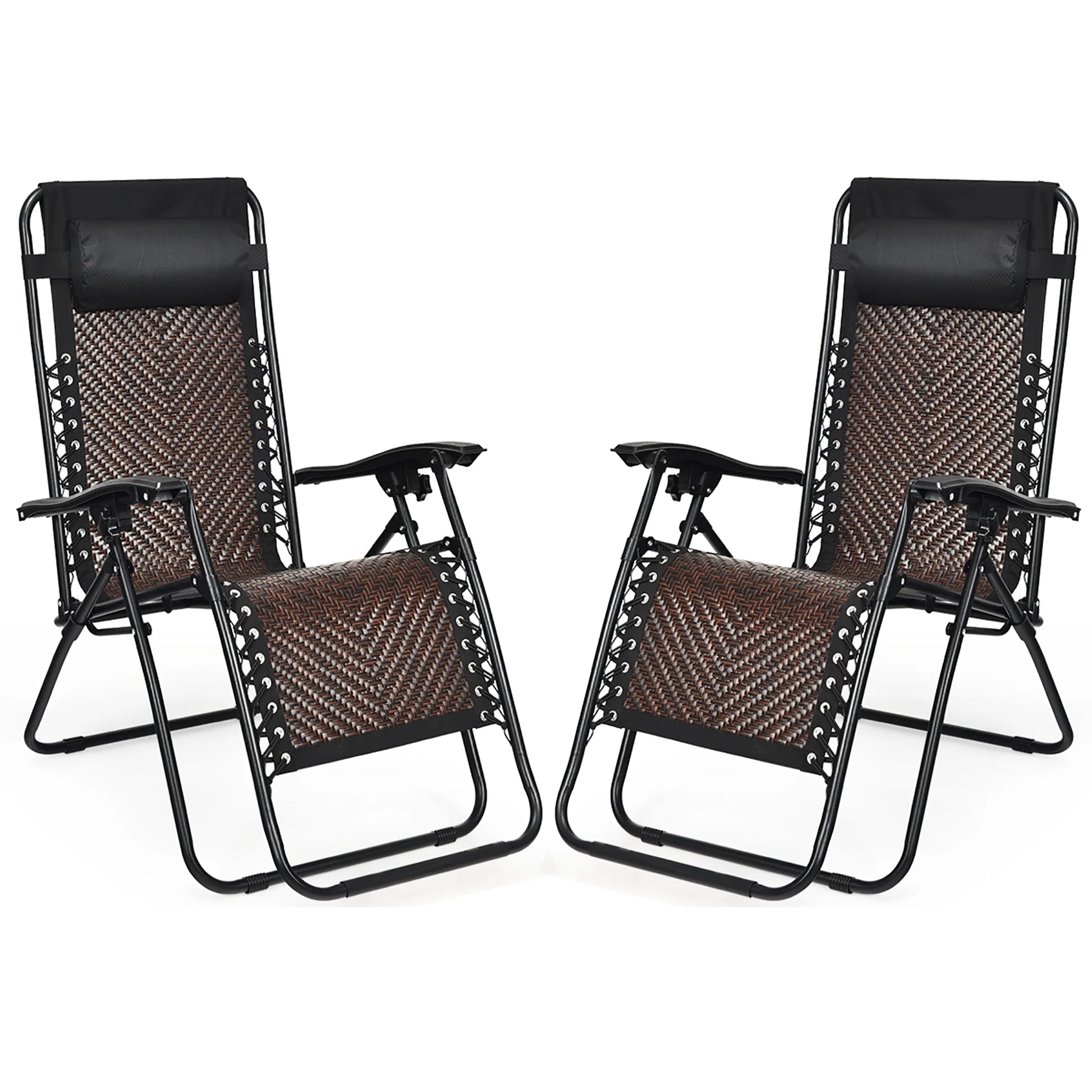 Costway 2PCS Patio Rattan Zero Gravity Lounge Chair Folding Recliner Headrest Brown