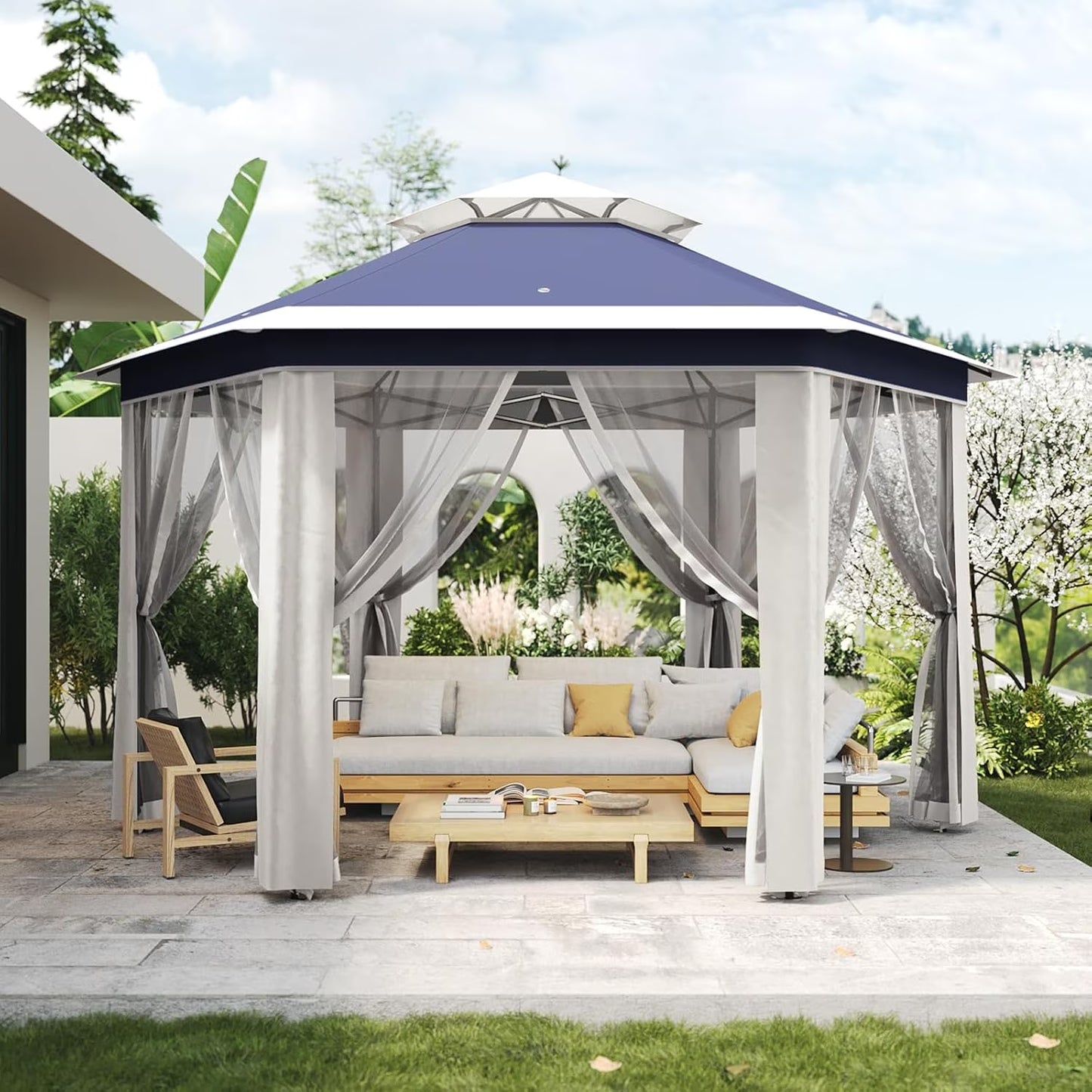 Pop Up Gazebo 13x13ft, Hexagonal Outdoor Canopy Shelter, Instant Patio Gazebo Tent with Mesh Netting and Strong Steel Frame for Patio Backyard Garden Wedding Party