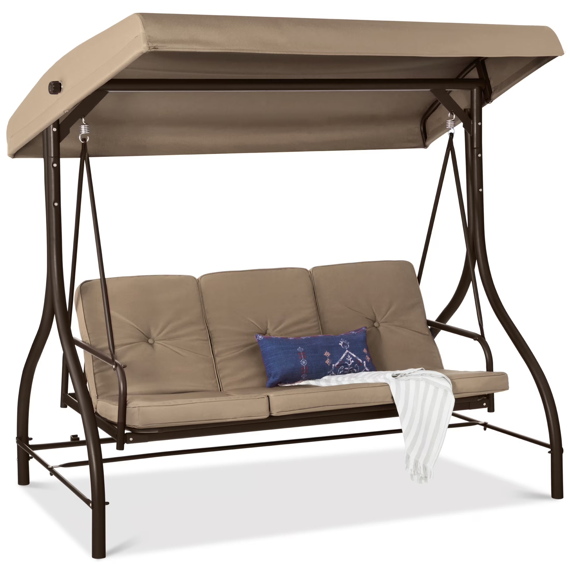 Best Choice Products 3-Seat Outdoor Converting Canopy Swing Glider Patio Hammock w/Removable Cushions - Burgundy