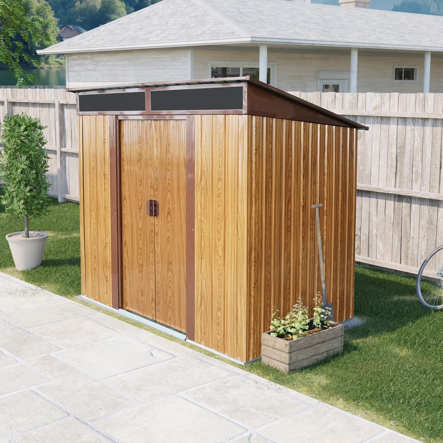 AENKYO Outdoor storage sheds 6FTx5FT Pent roof with Double Lockable Doors for Backyard Patio Lawn - Black