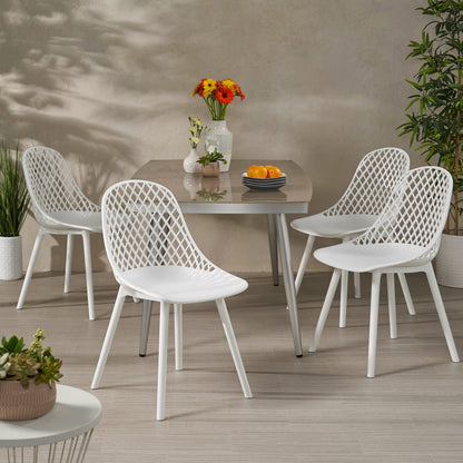 Noble House Lily Plastic Patio Dining Side Chair in White (Set of 4)