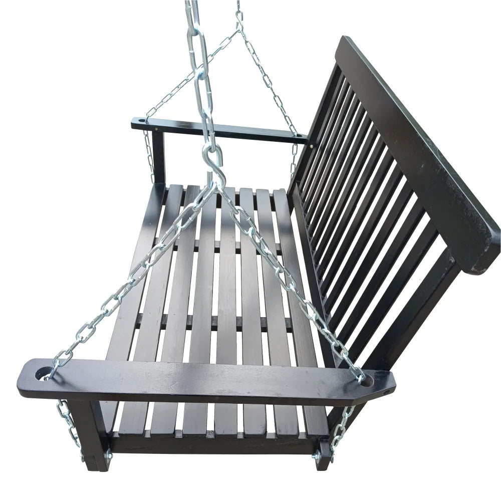 Front Porch Swing with Armrests,Wood Swing Bench with Hanging Chains for Outdoor Patio Garden Yard,800 LBS Weight Capacity,Easy to Assemble,Black
