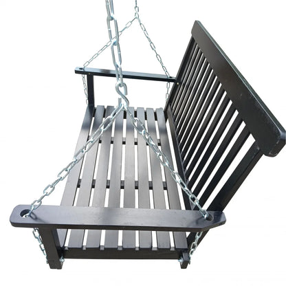 Front Porch Swing with Armrests,Wood Swing Bench with Hanging Chains for Outdoor Patio Garden Yard,800 LBS Weight Capacity,Easy to Assemble,Black