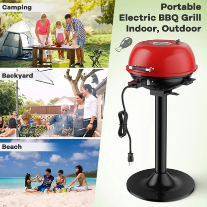 Aimee Lii 1600W Portable Electric BBQ Grill with Removable Non-Stick Rack, BBQ Grill for Outdoor Cooking Kitchen, Garden and Patio Backyard Barbecue-Black & Red