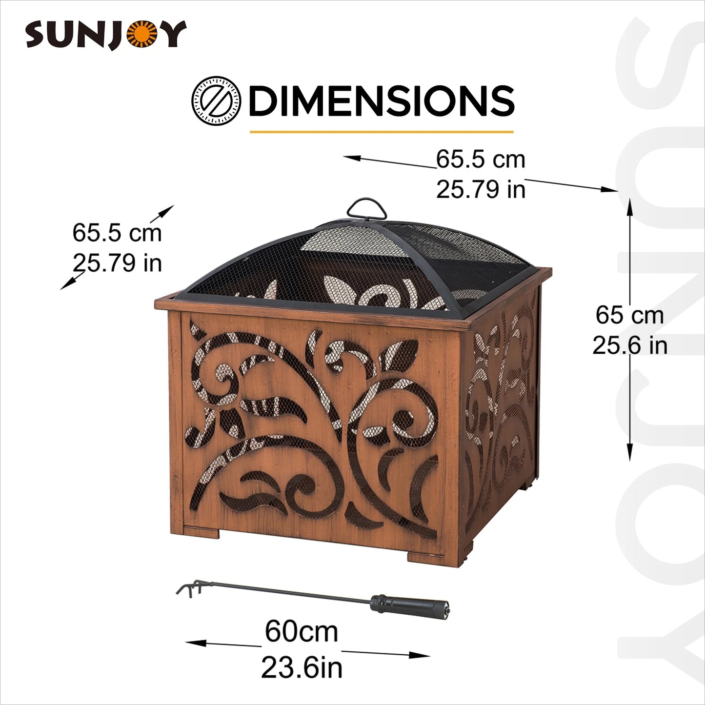 Sunjoy 26 Inch Fire Pit for Outside, Outdoor Wood Burning Firepit with Steel Mesh Spark Screen and Fire Poker, Large Bonfire for Patio and Backyard