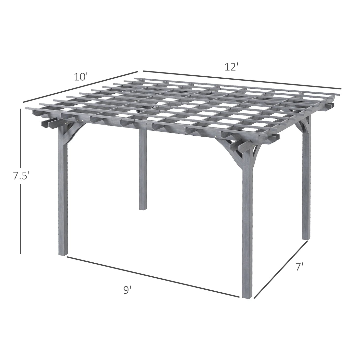 Outsunny 12' x 10' Wooden Pergola Grape Trellis, Outdoor Gazebo for Garden, Patio, Backyard, Deck, Gray