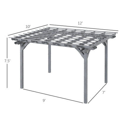 Outsunny 12' x 10' Wooden Pergola Grape Trellis, Outdoor Gazebo for Garden, Patio, Backyard, Deck, Gray
