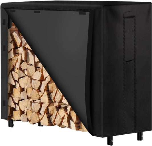 Amagabeli 4ft Firewood Log Rack with Cover Combo Set Waterproof Outdoor Log Holder for Fireplace Heavy Duty Wood Stacker Pit for Patio Logs Storage Steel Tubular Wood Pile Rack Tool Accessories Black