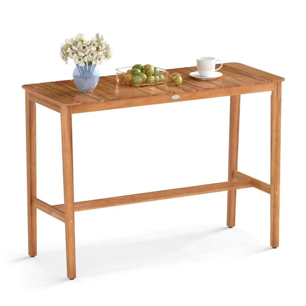 Yardi Yarda Acacia Wood Counter Height Table, Patio Bar Furniture with Slatted Tabletop and Footrest Crossbar for Outdoor as Yard, Brown