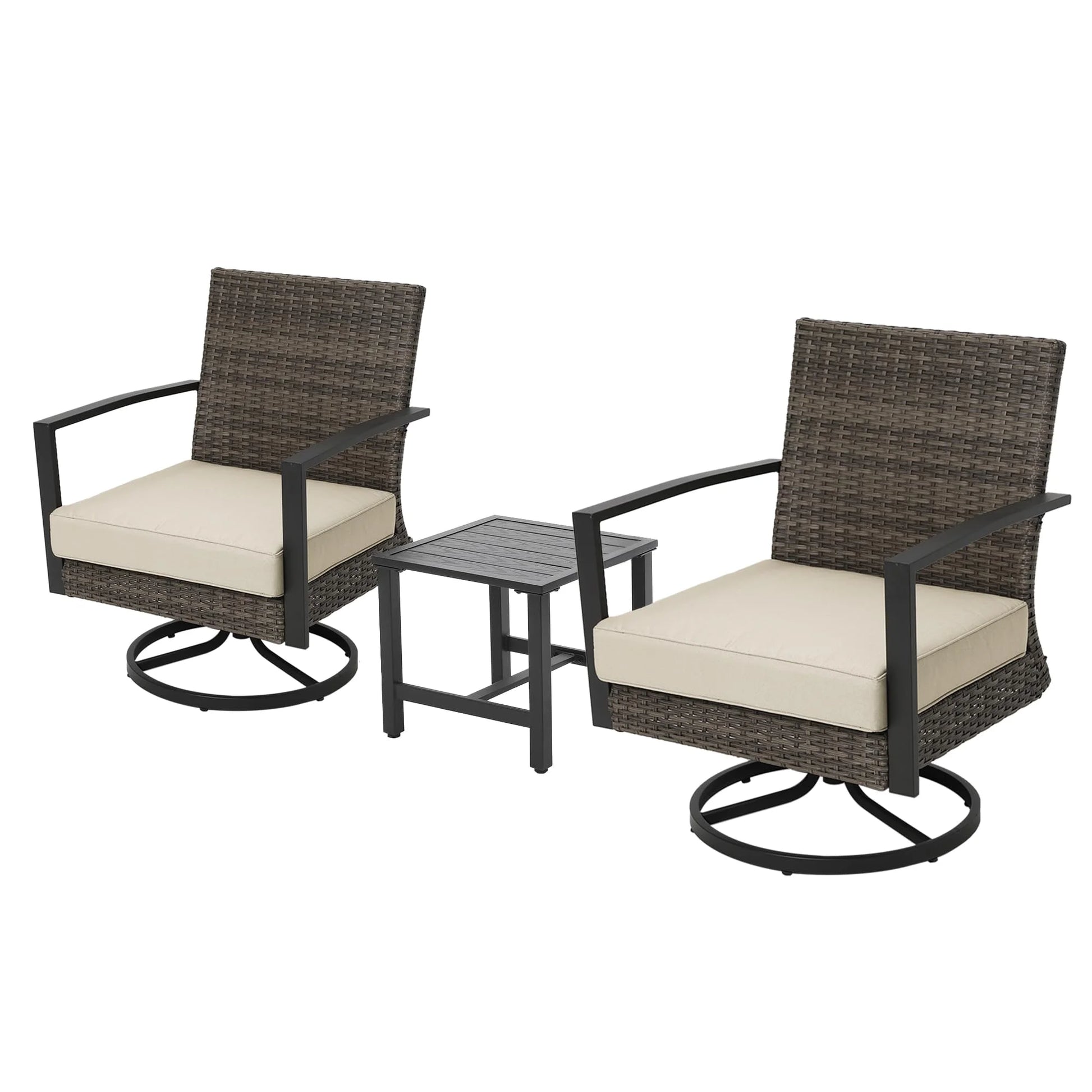 Sunvivi Patio Swivel Dining Chairs with 360-Degree Rotating, All Weather Rattan Chairs with Water-resistant Cushions & Metal Frame, Modern Outdoor Rocking Chair for Porch, Bistro, Balcony
