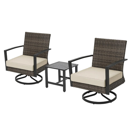 Sunvivi Patio Swivel Dining Chairs with 360-Degree Rotating, All Weather Rattan Chairs with Water-resistant Cushions & Metal Frame, Modern Outdoor Rocking Chair for Porch, Bistro, Balcony