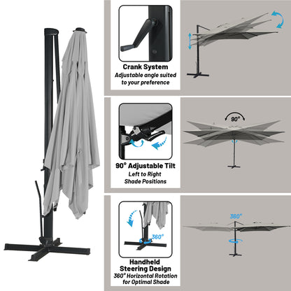 Boyel Living 10 x 13 FT Rectangle Patio Offset Umbrella Outdoor Large Cantilever Umbrella Heavy Duty Sun Umbrella, Gray(Without Base)