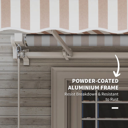 Outsunny 12' x 10' Manual Retractable Awning Outdoor Sunshade Shelter for Patio, Balcony, Yard, with Adjustable & Versatile Design, Beige and White