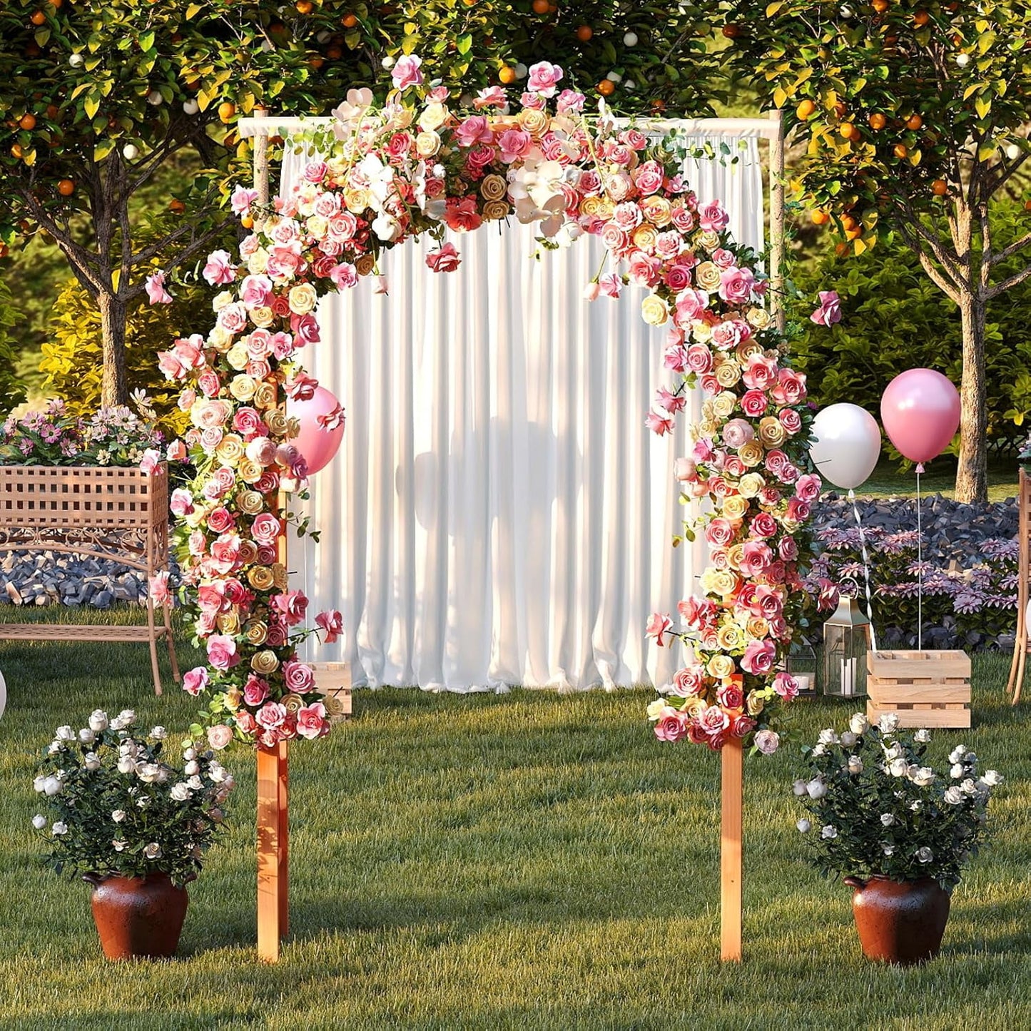 Moccha 7.7 FT Garden Arbor, 93" Wood Arbor Trellis for Climbing , Rose, Ivy, Outdoor Archway Pergola, Solid Wood Backdrop Stand, Garden Arch for Lawn Patio Bridal Party Pathway Ceremony Wedding