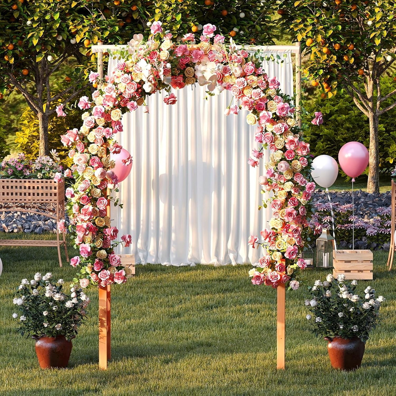 Moccha 7.7 FT Garden Arbor, 93" Wood Arbor Trellis for Climbing , Rose, Ivy, Outdoor Archway Pergola, Solid Wood Backdrop Stand, Garden Arch for Lawn Patio Bridal Party Pathway Ceremony Wedding