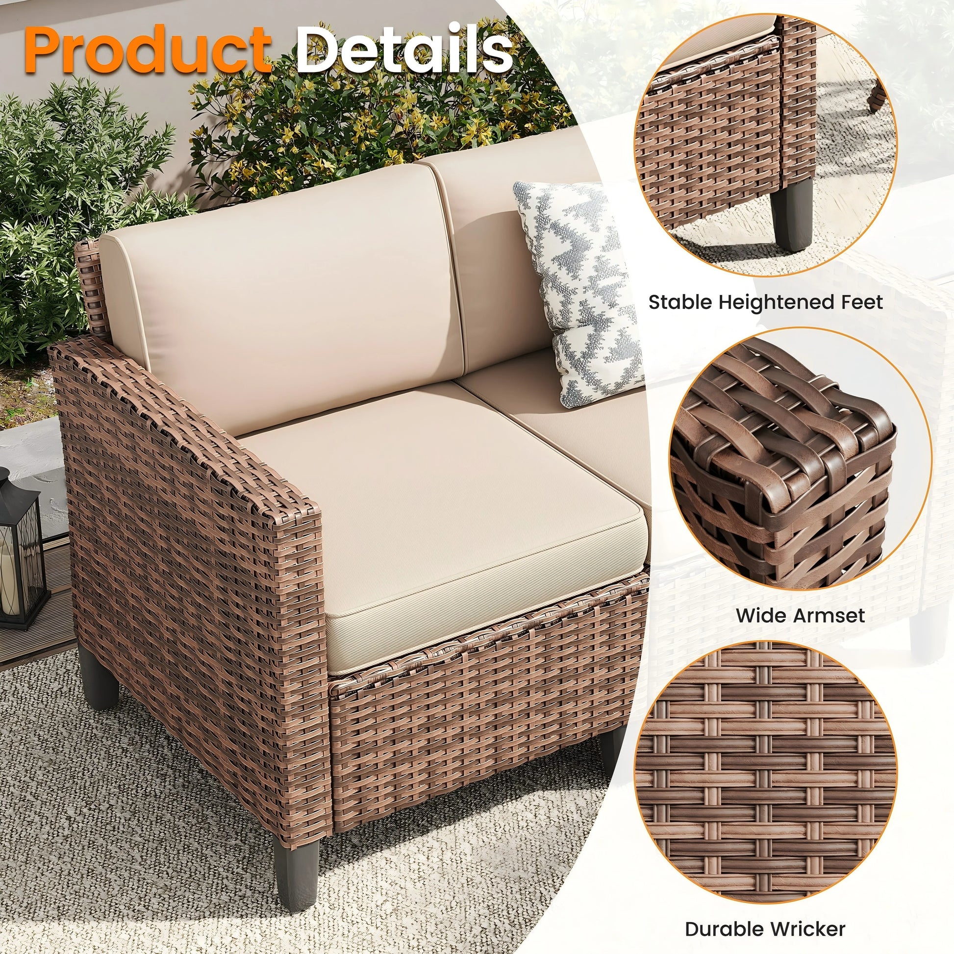 ELPOSUN Patio Furniture Sofa,All-Weather Outdoor Sofa,Outdoor Loveseat Sofa Couch,Weather Resistant Wicker Loveseat with Deep Seat Cushion (ONLY Patio Loveseat Sofa)