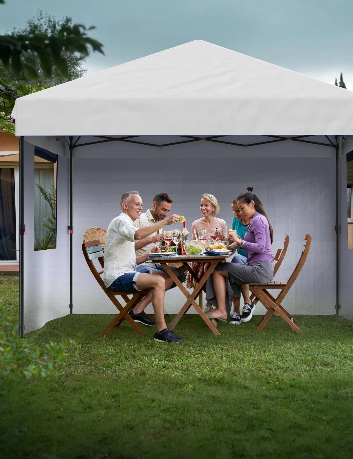 Pinypikaka 10x10 Ft Pop up Canopy Tent with 210D Oxford Fabric, Instant Portable Shelter with 4Pcs Sidewalls 4 Sandbags for Patio Outdoor Activities