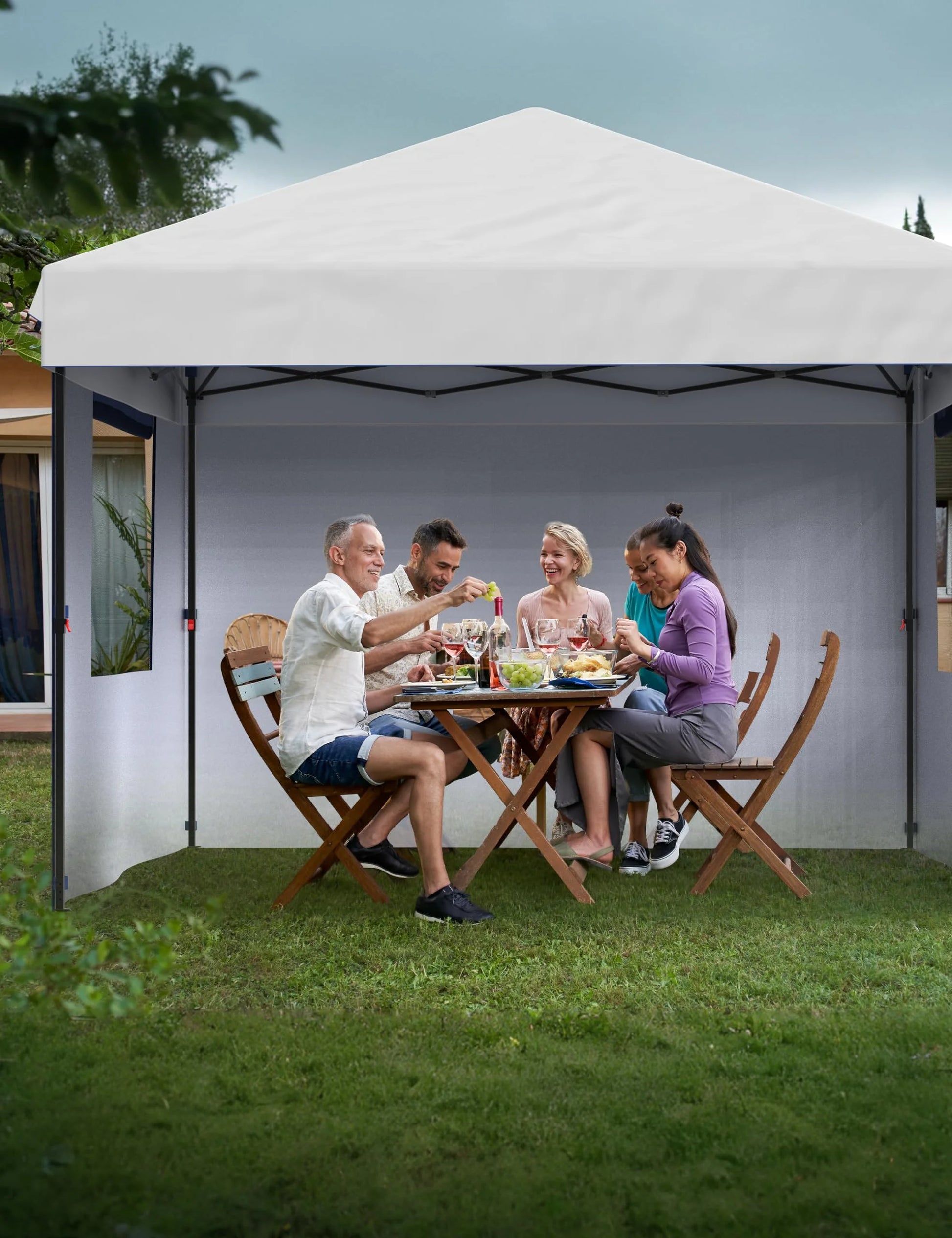 Pinypikaka 10x10 Ft Pop up Canopy Tent with 210D Oxford Fabric, Instant Portable Shelter with 4Pcs Sidewalls 4 Sandbags for Patio Outdoor Activities