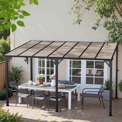 Homall 10 x 14 FT Outdoor Gazebo Wall Mounted Lean to Gazebo Pergola with Polycarbonate Roof Heavy Duty Metal Patio Awnings with Aluminum Frame for Patio, Backyard, Deck