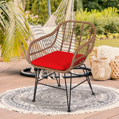 Costway 3PCS Patio Rattan Bistro Set Coffee Table Armchair Garden Red Cushion