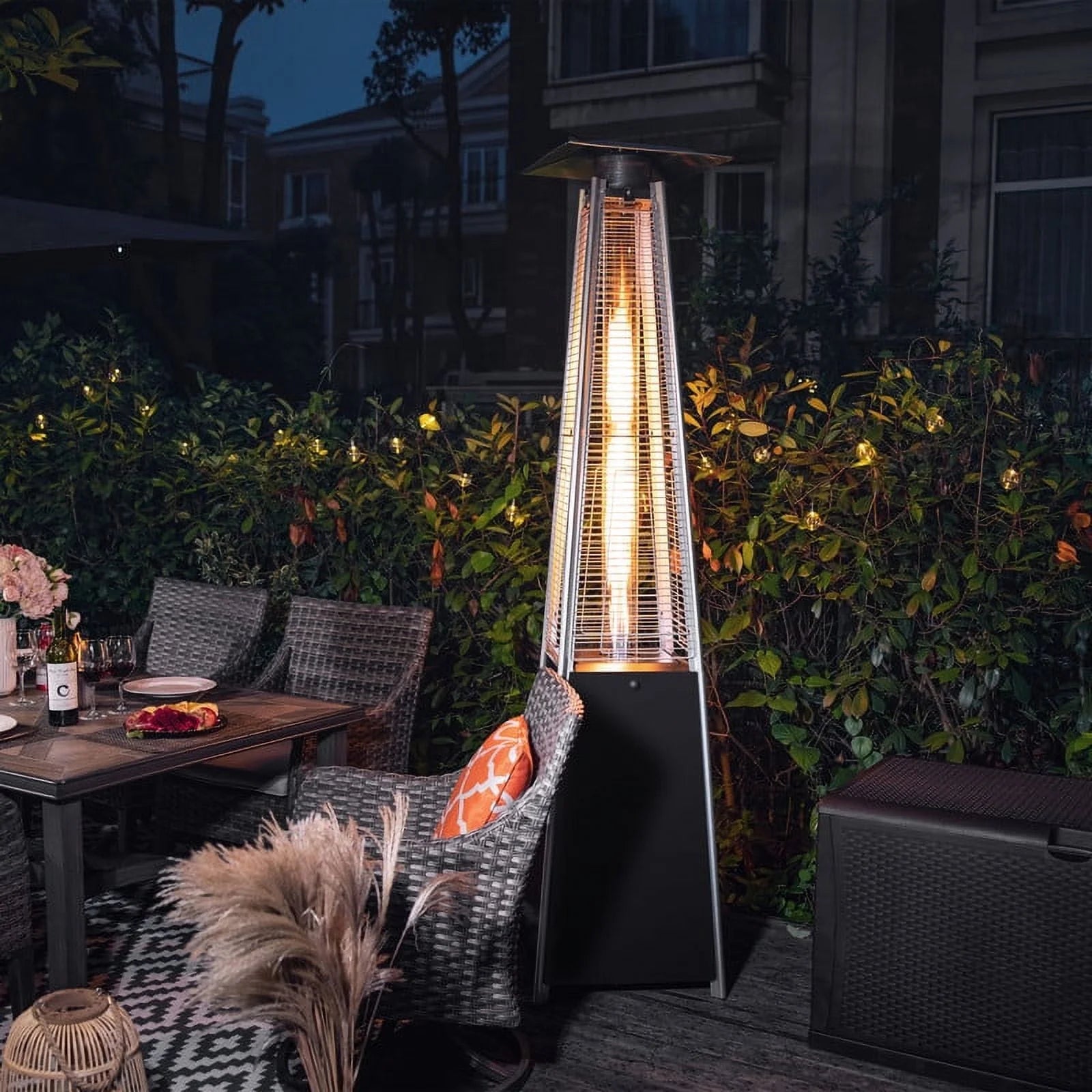 Nuu Garden Pyramid Patio Heater with Wheels, 48,000 BTU Outdoor Heaters for Outside Use, Quartz Glass Tube Propane Heater, Black