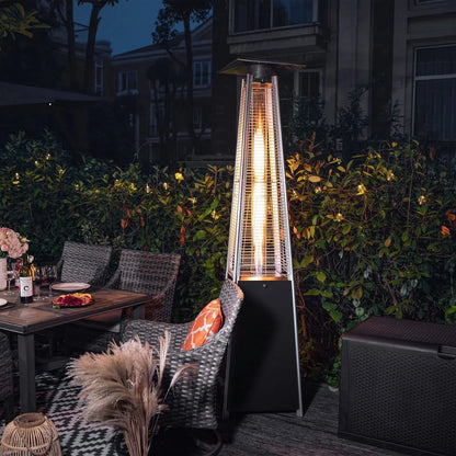 Nuu Garden Pyramid Patio Heater with Wheels, 48,000 BTU Outdoor Heaters for Outside Use, Quartz Glass Tube Propane Heater, Black