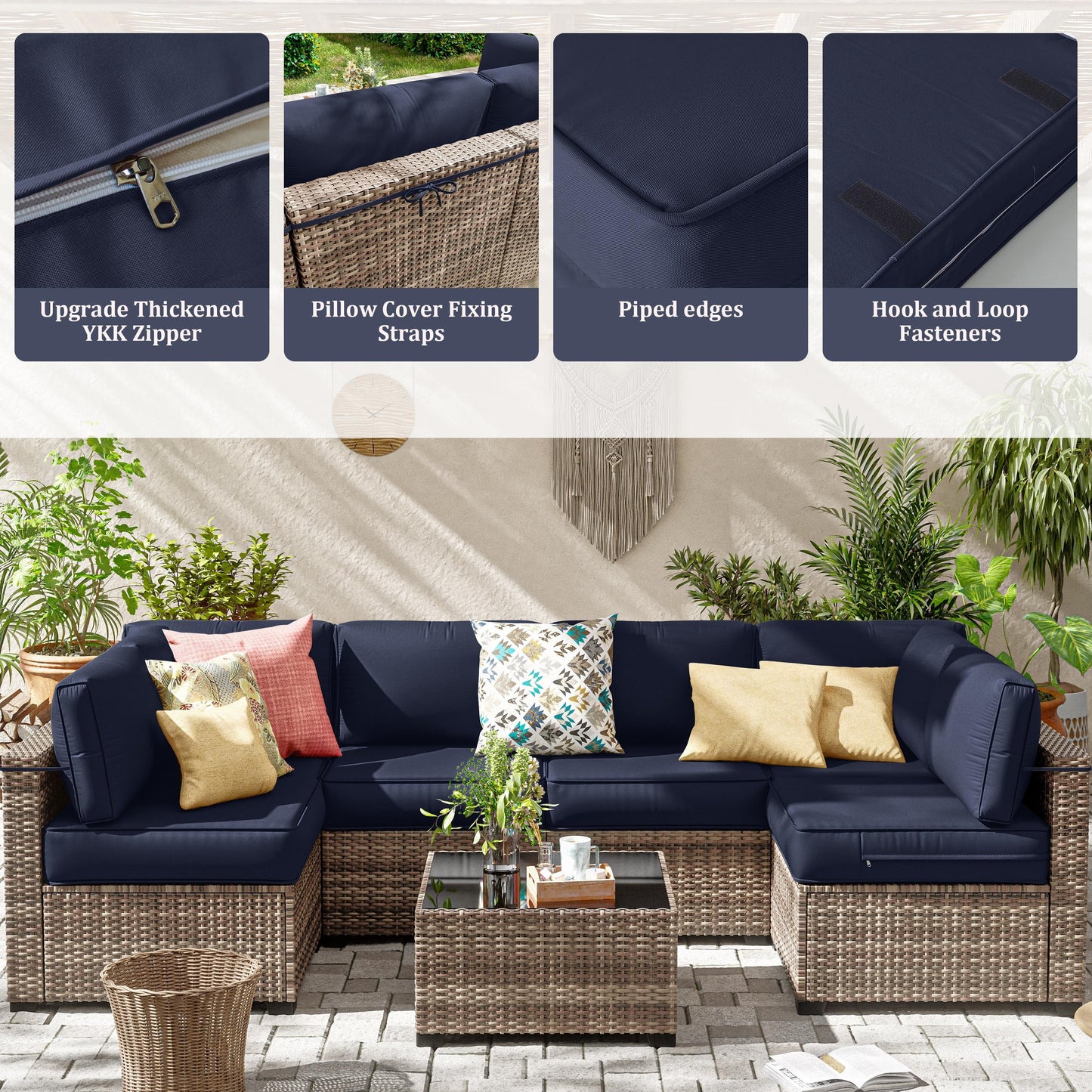Kimunuk 14 Pcs Outdoor Cushion Slipcovers, Replacement Outdoor Patio Cushion Covers with 3 Size, Waterproof and Zippered, Fit for Outdoor Furniture, Patio Sofa Couch, Covers Only, Navy Blue