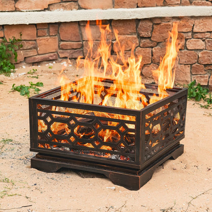MistMo 26? Square Wood Burning Fire Pit for Outdoor Patio Garden