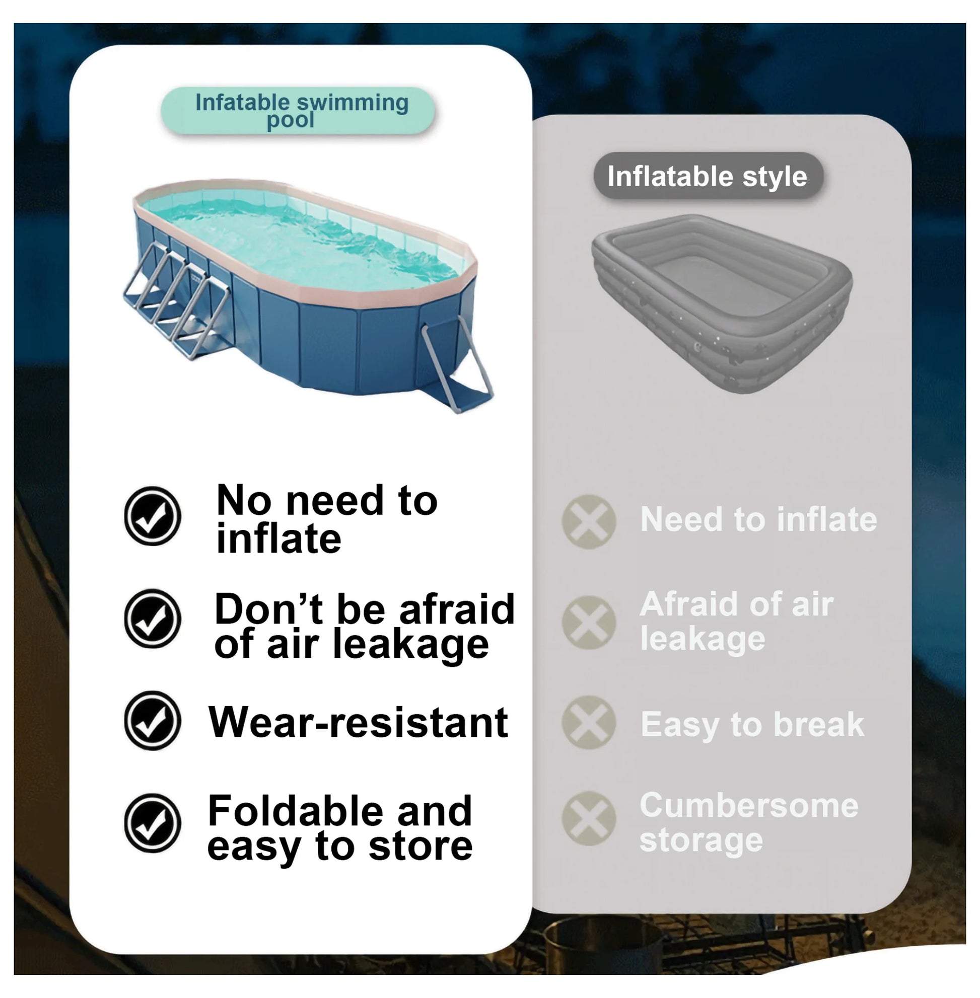 3.65m PVC Folding Pool - Outdoor Swimming Pool for Patio, Beach & Garden - Durable, Non-Inflatable, Easy Setup & Storage