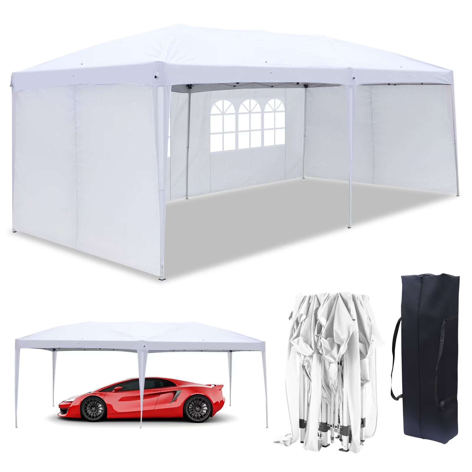 UBesGoo Ez Pop Up Patio Canopy Tent Gazebo Outdoor Party with 6 Sidewalls 10 x 20 ft Blue