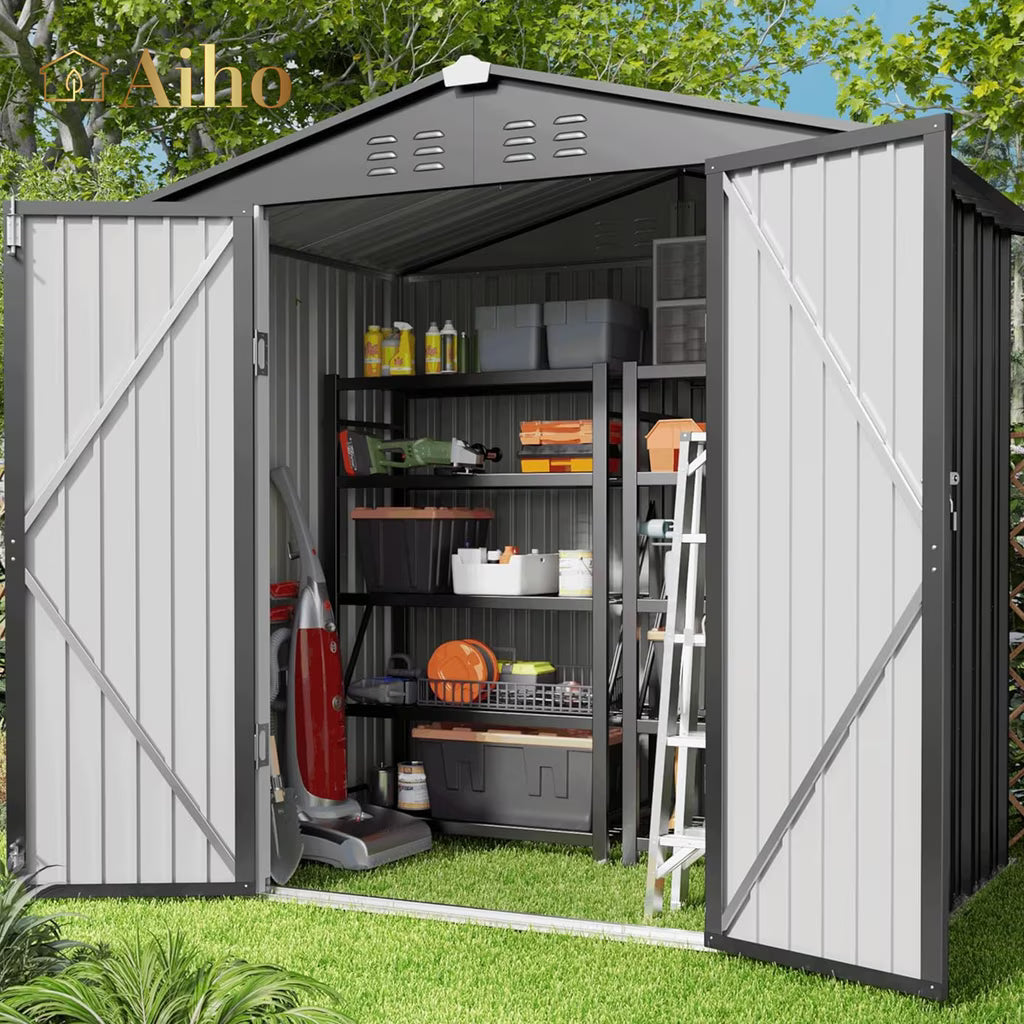 6' x 4' Outdoor Storage Shed on Sale, Aiho Shed & Outdoor Storage Clearance, Metal Storage Shed for Outside, Backyard, Garden & Patio - Dark Gray
