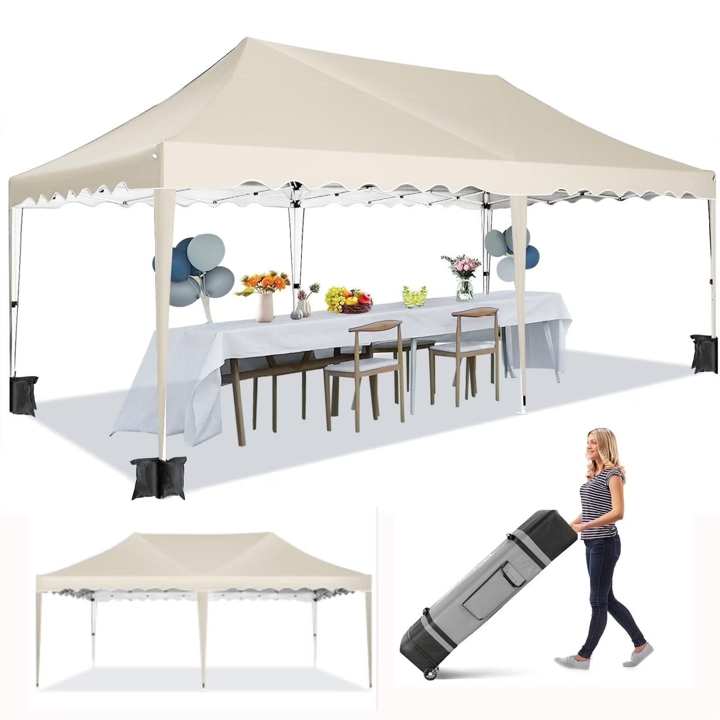 HOTEEL Canopy 10'x20' Pop Up Canopy Tent Heavy Duty Waterproof Adjustable Commercial Instant Canopy Outdoor Party Canopy Parties,Wedding,Outside Patio,Event,Backyard,White